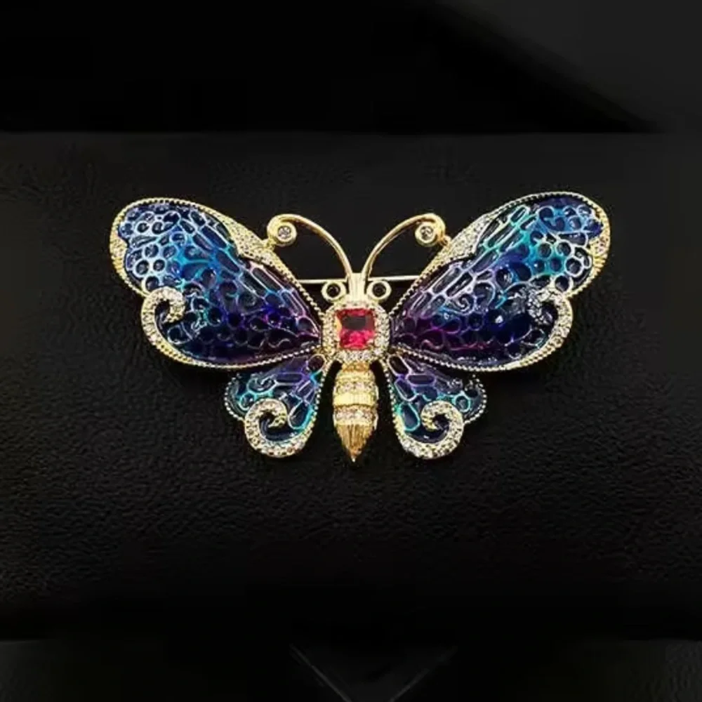 Luxury Elegant Blue Gold Butterfly Brooch